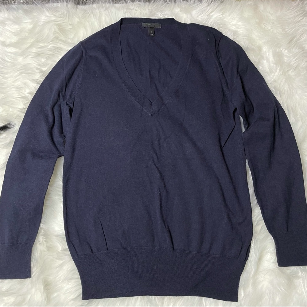 J Crew Blue Navy Sweatshirt Long Sleeves V Neck Size S